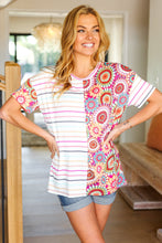 Load image into Gallery viewer, Always Fun Ivory & Fuchsia Stripe and Crochet Print Top