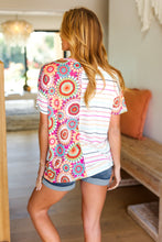 Load image into Gallery viewer, Always Fun Ivory & Fuchsia Stripe and Crochet Print Top