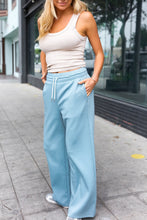Load image into Gallery viewer, Weekend Ready Scuba Knit Drawstring Wide Leg Pants in Blue Grey