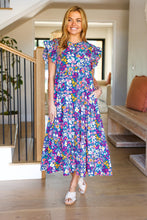 Load image into Gallery viewer, Just A Dream Floral Smocked Ruffle Sleeve Maxi Dress in Navy