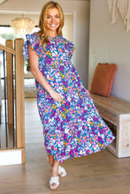Load image into Gallery viewer, Just A Dream Floral Smocked Ruffle Sleeve Maxi Dress in Navy