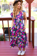 Load image into Gallery viewer, Diva Dreams Navy & Lilac Floral Fit & Flare Midi Dress