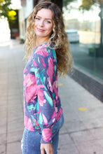 Load image into Gallery viewer, On My Heart Floral Brushed Hacci Sweater Top in Navy