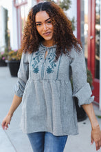 Load image into Gallery viewer, Beautiful You Dark Green Cotton Plaid Embroidered Back Button Top