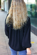 Load image into Gallery viewer, Boho Vibes Notched Neck Smocked Bubble Sleeve Top in Black