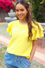 Load image into Gallery viewer, Lovely In Tiered Double Ruffle Sleeve Woven Top in Yellow