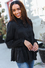 Load image into Gallery viewer, Perfectly You Button Down Tiered Babydoll Satin Top in Black