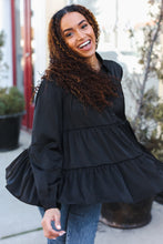Load image into Gallery viewer, Perfectly You Button Down Tiered Babydoll Satin Top in Black