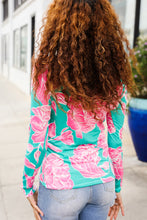 Load image into Gallery viewer, Find Love Aqua/Pink Fitted Floral Print Buttery Soft Knit Top