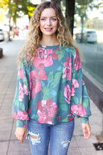 Load image into Gallery viewer, Everyday Hunter Green Floral Brushed Hacci Sweater Top