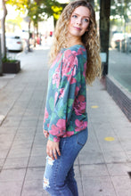 Load image into Gallery viewer, Everyday Hunter Green Floral Brushed Hacci Sweater Top