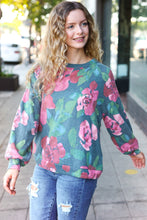 Load image into Gallery viewer, Everyday Hunter Green Floral Brushed Hacci Sweater Top