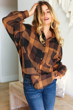 Load image into Gallery viewer, Rock'n Plaid Button Down Oversized Shirt in Camel & Charcoal