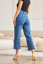Load image into Gallery viewer, RFM "Chloe" Tummy Control High Waist Cropped Wide Leg Raw Hem Jeans in Blue Slate