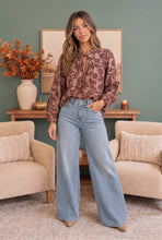 Load image into Gallery viewer, Cozy Blooms Floral Tie Neck Blouse