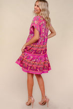 Load image into Gallery viewer, Boho Love Fuchsia Floral Print V Neck Dolman Sleeve Dress