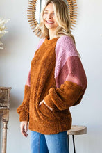 Load image into Gallery viewer, Color Block Faux Fur Raglan Sleeve Sweatshirt