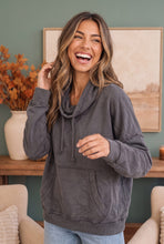 Load image into Gallery viewer, Hide and Seek Washed Cowl Neck Pullover in Charcoal