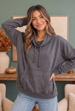 Load image into Gallery viewer, Hide and Seek Washed Cowl Neck Pullover in Charcoal