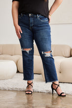 Load image into Gallery viewer, RFM "Dylan" Tummy Control Distressed High Waist Straight Leg Cropped Raw Hem Jeans