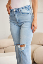 Load image into Gallery viewer, RFM "Chloe" Tummy Control High Waist Cropped Wide Leg Raw Hem Jeans Light Wash
