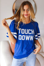 Load image into Gallery viewer, Stand Out "TOUCHDOWN" Sequin Bubble Sleeve Game Day Top in Blue