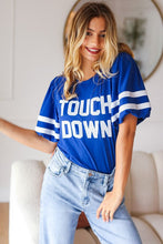 Load image into Gallery viewer, Stand Out "TOUCHDOWN" Sequin Bubble Sleeve Game Day Top in Blue