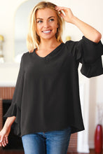 Load image into Gallery viewer, Falling In Love Hi-Lo Ruffle Sleeve Woven Top in Black