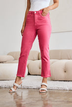 Load image into Gallery viewer, RFM "Dylan" Tummy Control High Waist Straight Leg Cropped Raw Hem Jeans in Sunkissed