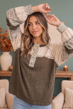 Load image into Gallery viewer, Olive You So Much Mixed Media Henley Top