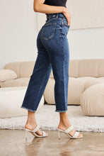 Load image into Gallery viewer, RFM "Chloe" Tummy Control High Waist Cropped Wide Leg Raw Hem Jeans in Dark Wash