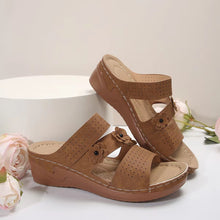 Load image into Gallery viewer, Flower PU Leather Wedge Sandals  (multiple color options)
