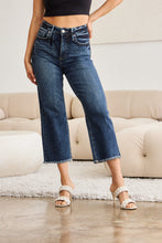 Load image into Gallery viewer, RFM "Chloe" Tummy Control High Waist Cropped Wide Leg Raw Hem Jeans in Dark Wash