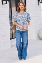 Load image into Gallery viewer, Something Blue Lace Textured Puff Sleeve Top