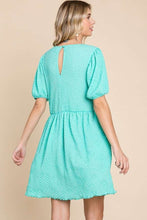 Load image into Gallery viewer, Textured Round Neck Puff Sleeve Dress