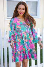 Load image into Gallery viewer, Lock Eyes Stone/Green Long Sleeve V Neck Ruffle Hem Babydoll Dress