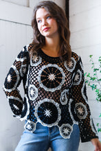 Load image into Gallery viewer, In Retro Bloom Black Crochet Lace Sweater