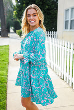 Load image into Gallery viewer, Boho Romance Mint Floral Print Front Ribbon Bow Tiered Dress