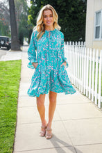 Load image into Gallery viewer, Boho Romance Mint Floral Print Front Ribbon Bow Tiered Dress