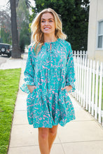 Load image into Gallery viewer, Boho Romance Mint Floral Print Front Ribbon Bow Tiered Dress