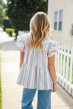 Load image into Gallery viewer, Easy To Love Lavender Stripe Double Ruffle Sleeve Tiered Top