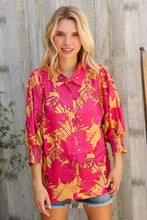 Load image into Gallery viewer, Elegant In Fuchsia & Gold Satin Button-Down Smock Long Sleeve Bouse