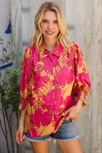 Load image into Gallery viewer, Elegant In Fuchsia & Gold Satin Button-Down Smock Long Sleeve Bouse