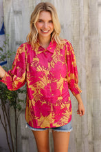Load image into Gallery viewer, Elegant In Fuchsia & Gold Satin Button-Down Smock Long Sleeve Bouse