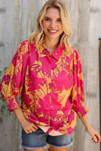 Load image into Gallery viewer, Elegant In Fuchsia & Gold Satin Button-Down Smock Long Sleeve Bouse