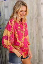 Load image into Gallery viewer, Elegant In Fuchsia & Gold Satin Button-Down Smock Long Sleeve Bouse