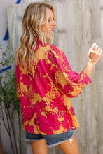 Load image into Gallery viewer, Elegant In Fuchsia & Gold Satin Button-Down Smock Long Sleeve Bouse