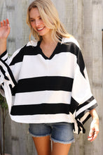 Load image into Gallery viewer, The Traveler Black/White Stripe Dolman Notch Neck Sweater Poncho