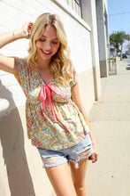 Load image into Gallery viewer, Be Charming Sage Floral Print Elastic Neck Ribbon Bow Tie Top