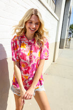 Load image into Gallery viewer, Perfectly You Fuchsia Big Floral Frill Neck Back Button Blouse